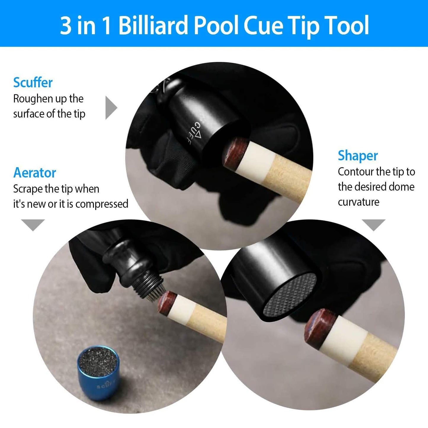 3-in-1 Billard Queue Spitzenwerkzeug