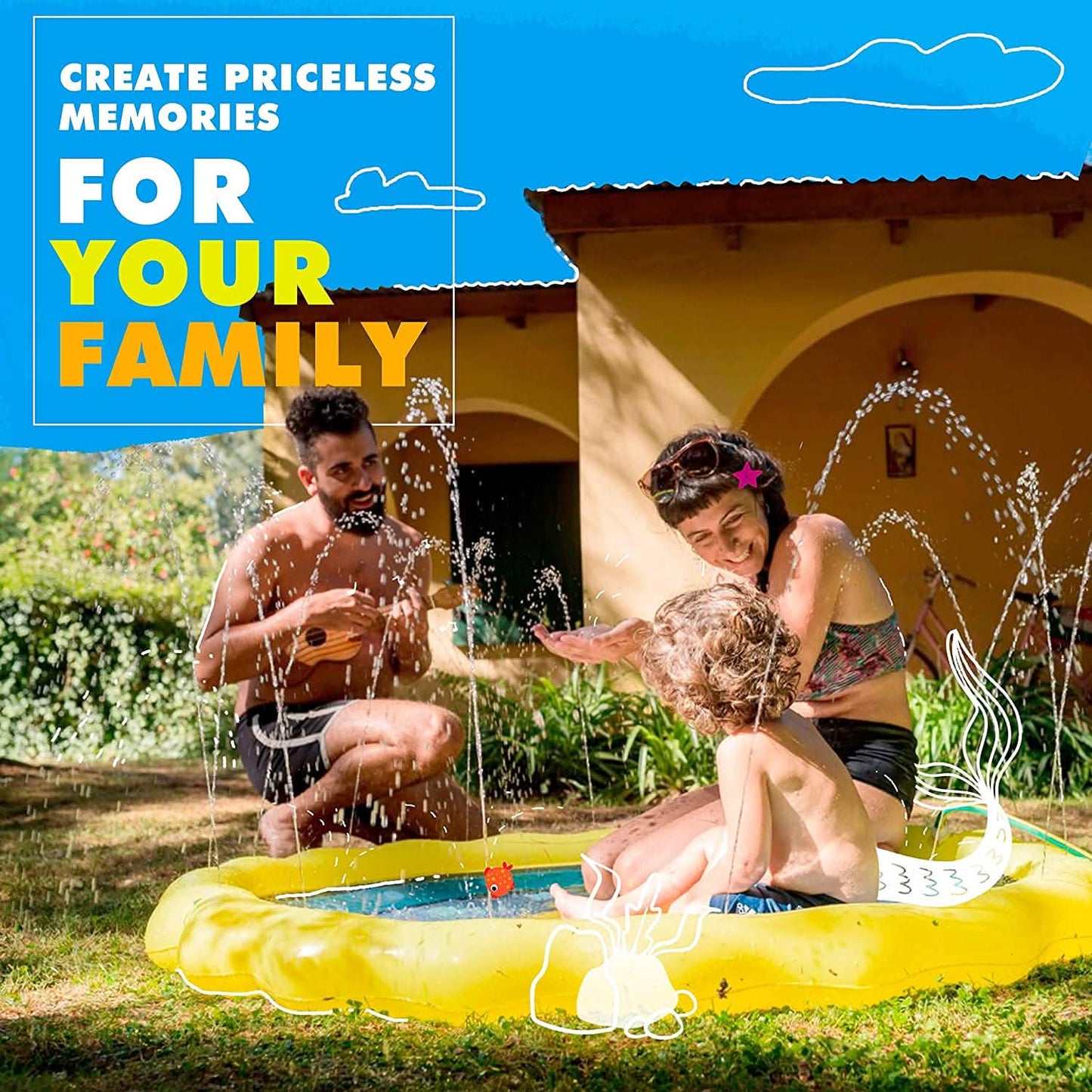 3-in-1-Wasserspielmatte mit Fontäne für Kinder