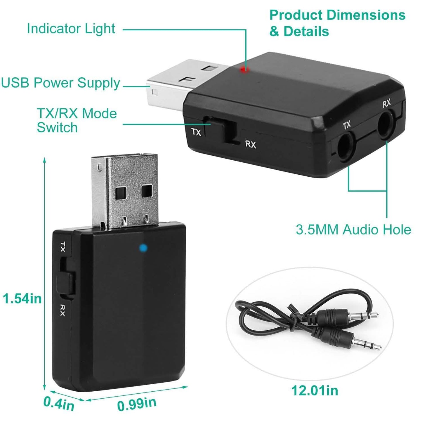 3-in-1 kabelloser V5.0 USB Audio Sender Empfänger