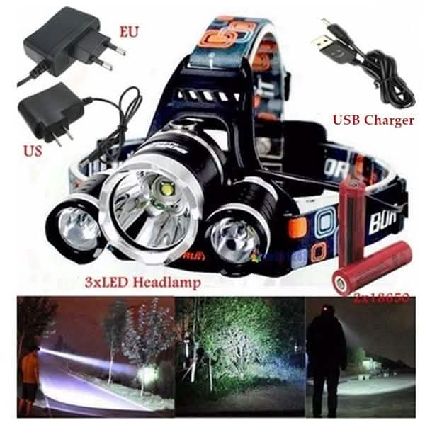 3 LED XM-L T6 Wasserdichte Stirnlampe LED Taschenlampe