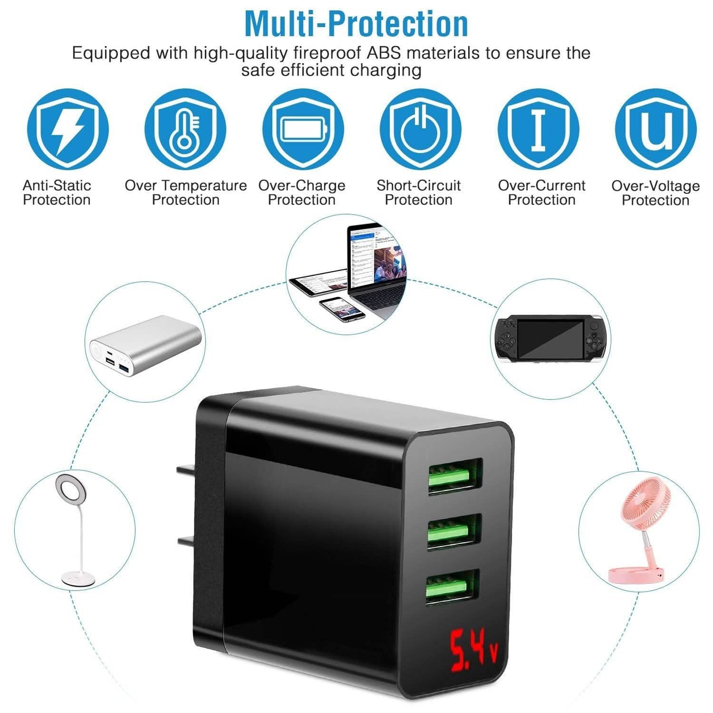 3er-Pack: USB-Wandladegerät mit 3 Anschlüssen