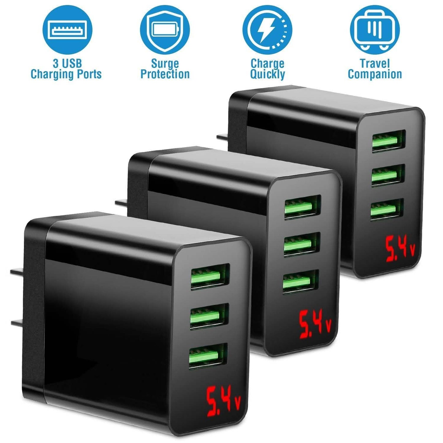 3er-Pack: USB-Wandladegerät mit 3 Anschlüssen