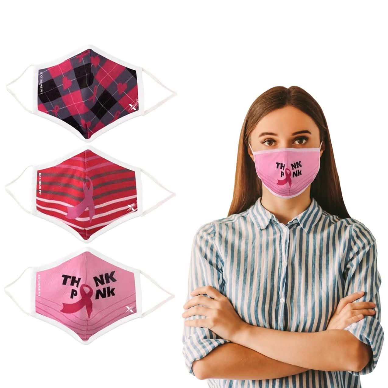 3er-Pack: Wiederverwendbare, nicht-medizinische 2-lagige Stoff-Gesichtsmasken zum Brustkrebs-Bewusstsein
