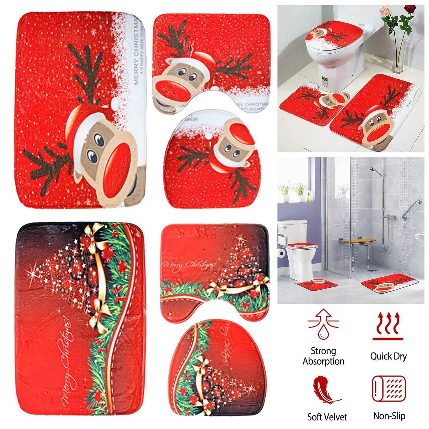 3er-Pack: Weihnachts-Badematten-Set