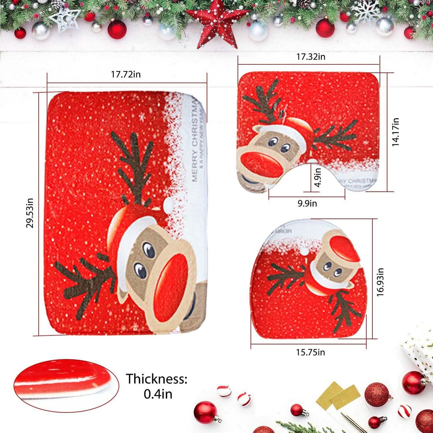 3er-Pack: Weihnachts-Badematten-Set