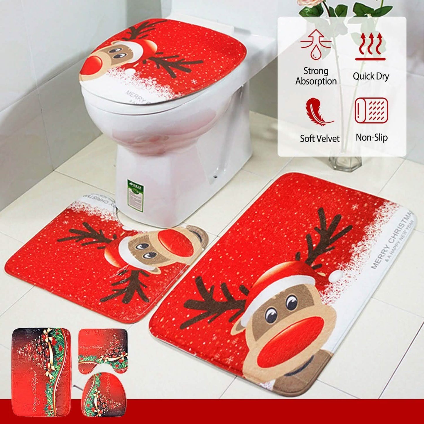 3er-Pack: Weihnachts-Badematten-Set