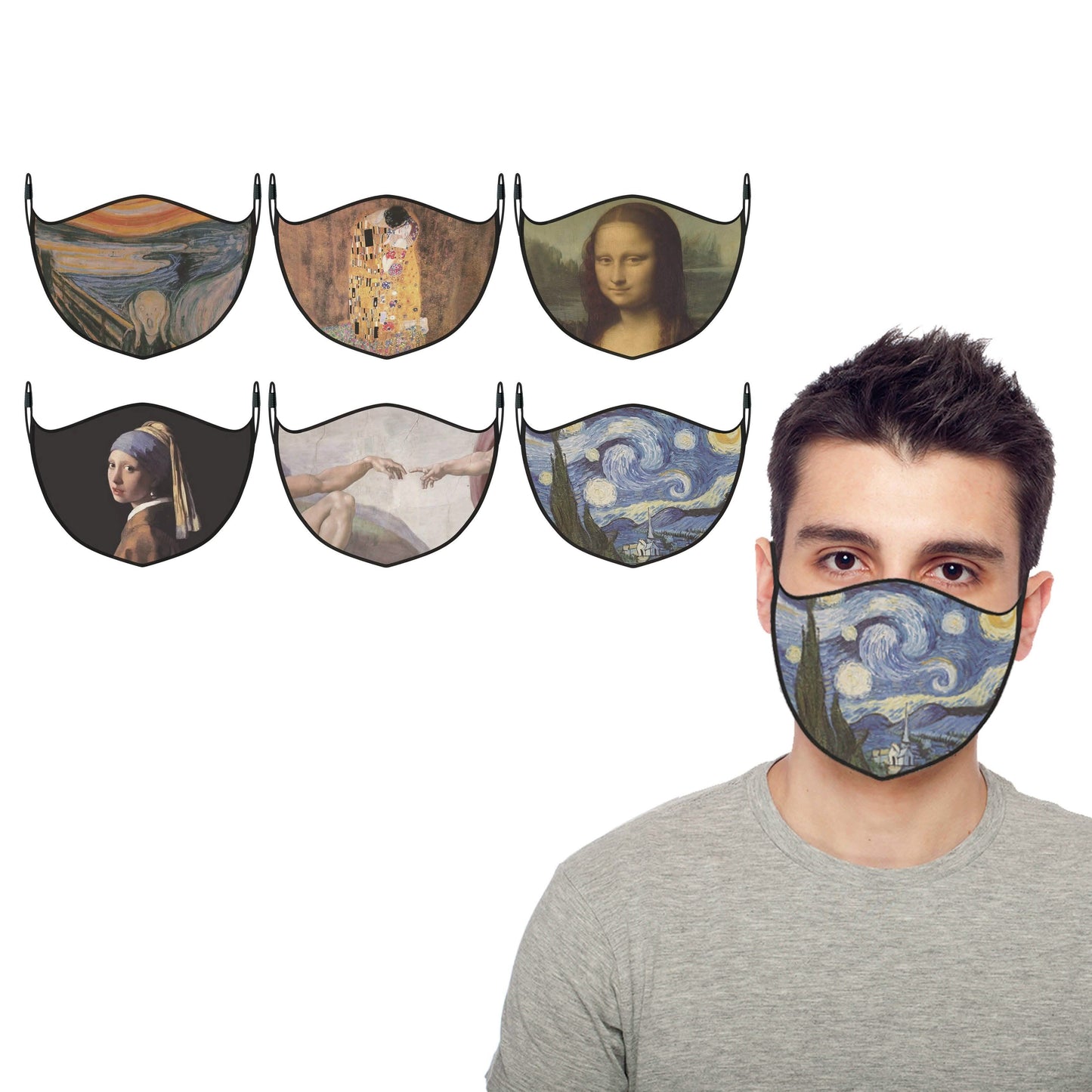3er-Pack: Berühmte Gemälde, wiederverwendbare und waschbare 2-lagige nicht-medizinische Gesichtsmaske