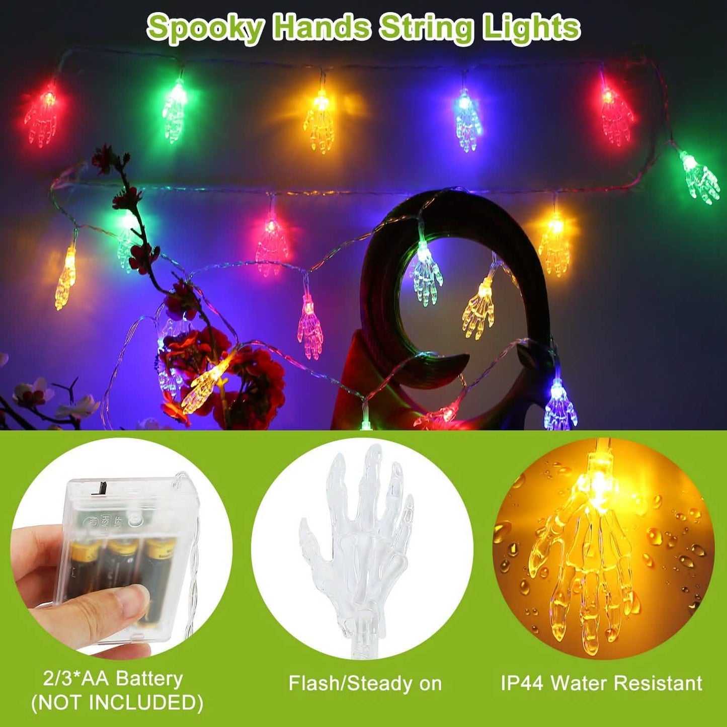3er-Pack: Halloween Lichterketten-Dekorationen