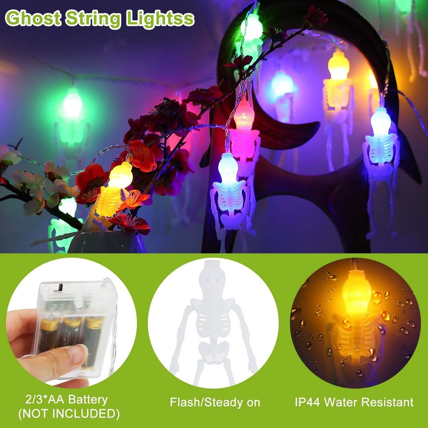 3er-Pack: Halloween Lichterketten-Dekorationen