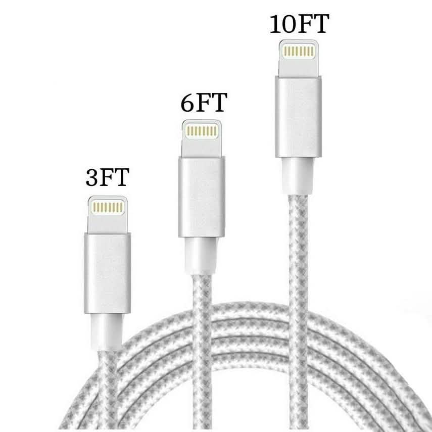 3er-Pack: Robustes geflochtenes iPhone Lightning USB-Kabel – Weiß