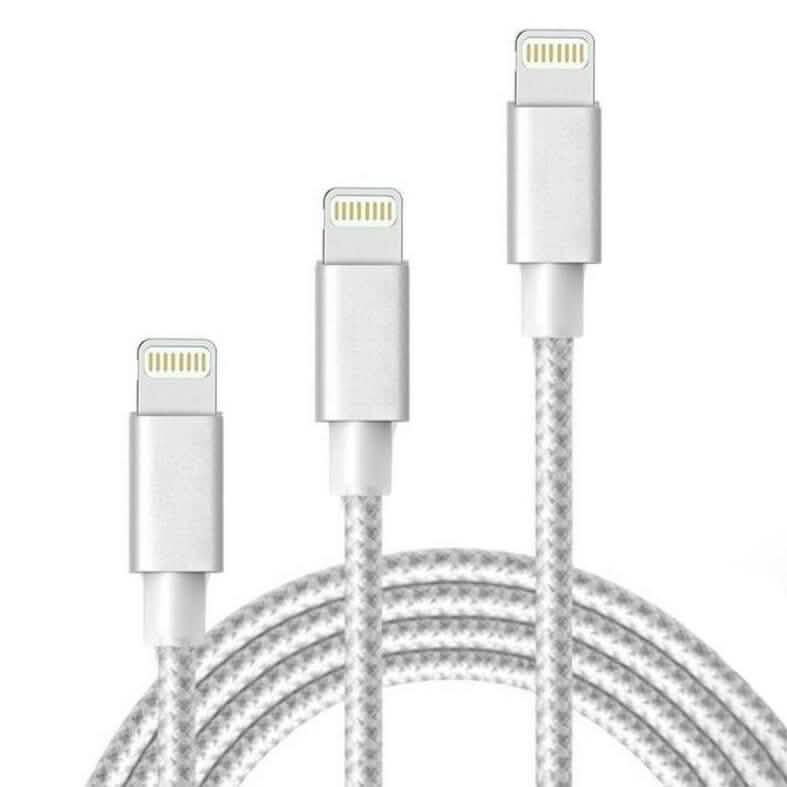3er-Pack: Robustes geflochtenes iPhone Lightning USB-Kabel – Weiß