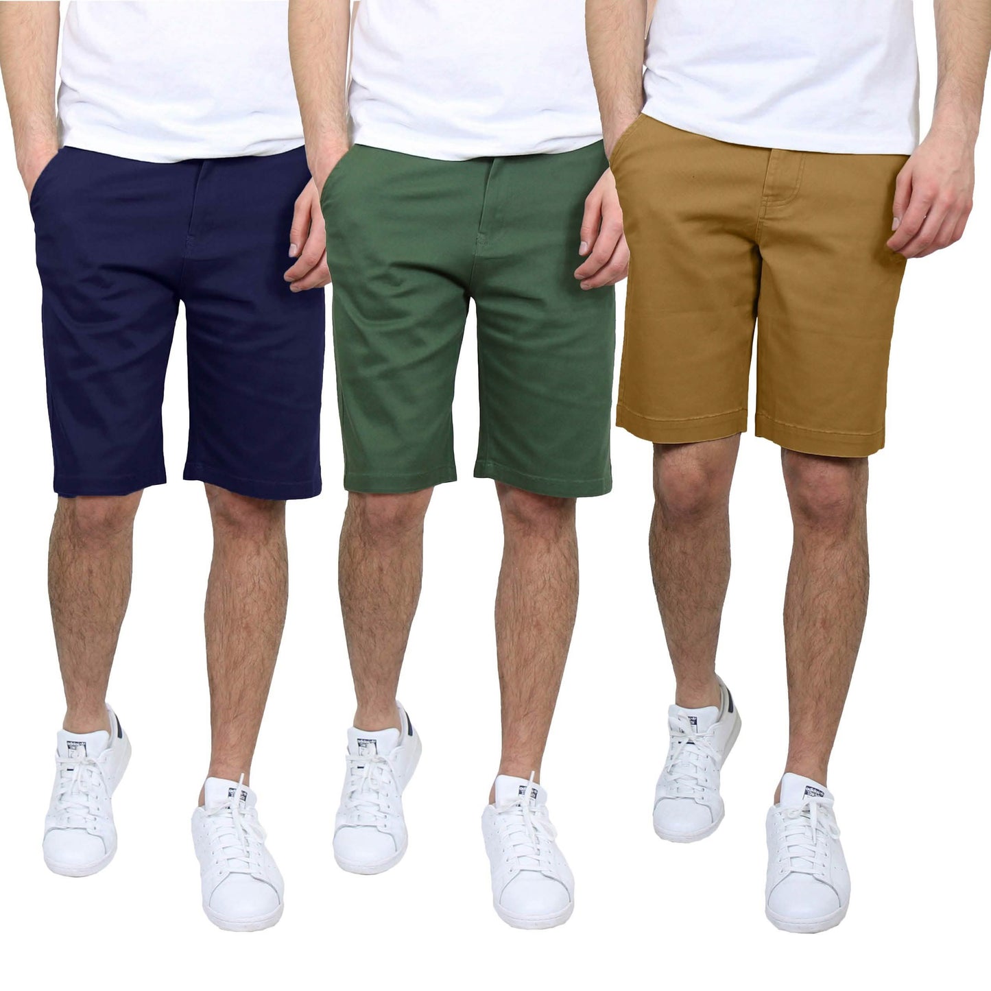 3er-Pack: Slim-Fit Stretch-Chino-Shorts für Herren mit 5 Taschen und flacher Vorderseite