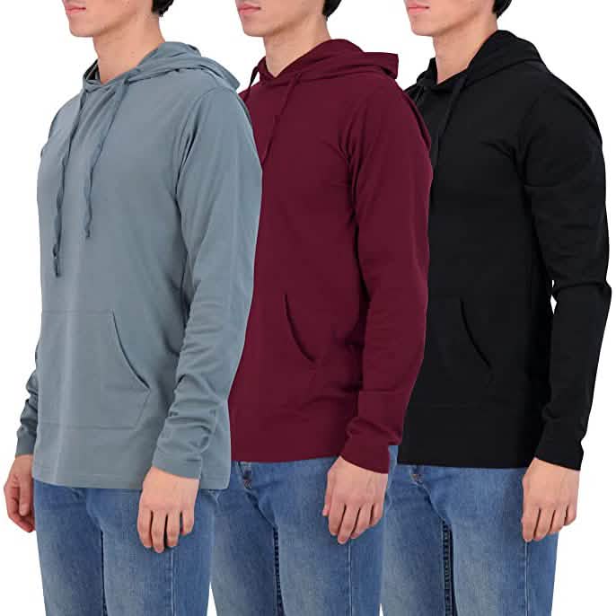 3er-Pack: Leichte Herren-Kapuzenpullover aus Baumwolle mit Tasche