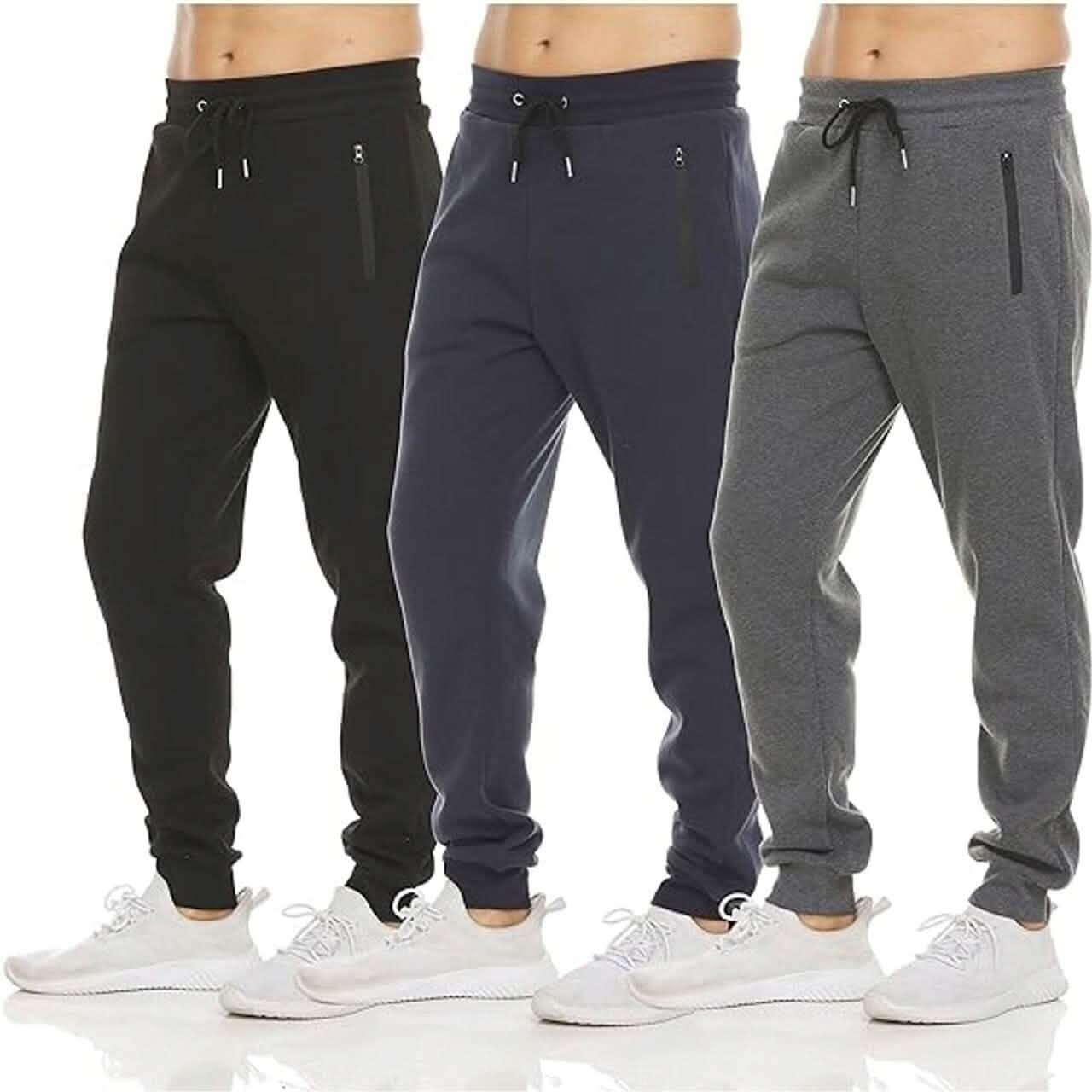 3er-Pack: Herren-Fleece-Jogginghosen mit Reißverschlusstaschen