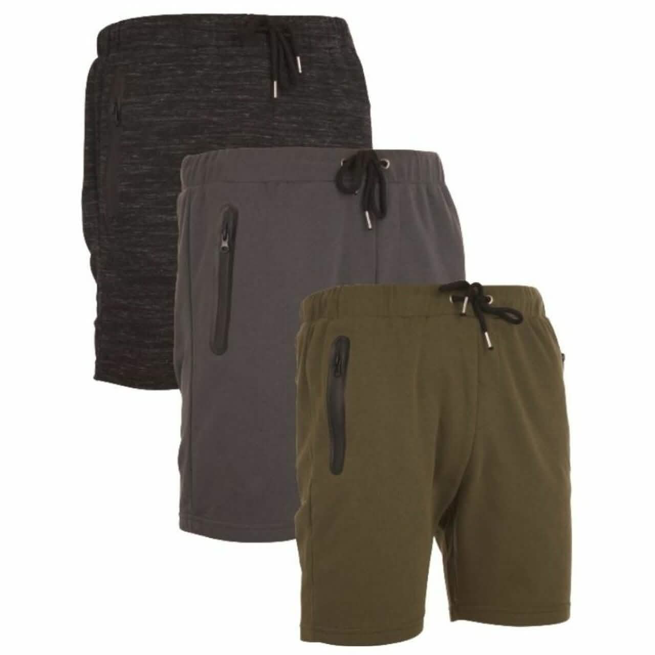 3er-Pack: Herren French Terry Shorts mit Reißverschlusstaschen