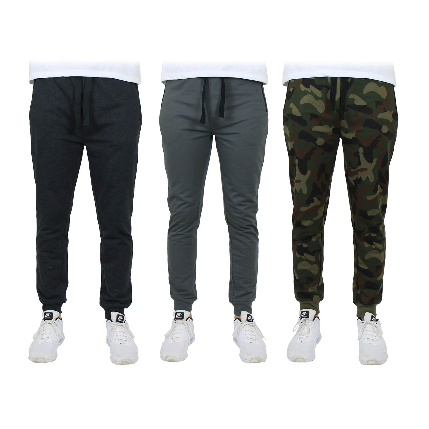 3er-Pack: Herren Slim Fit French Terry Jogginghose für Zuhause mit Reißverschlusstaschen
