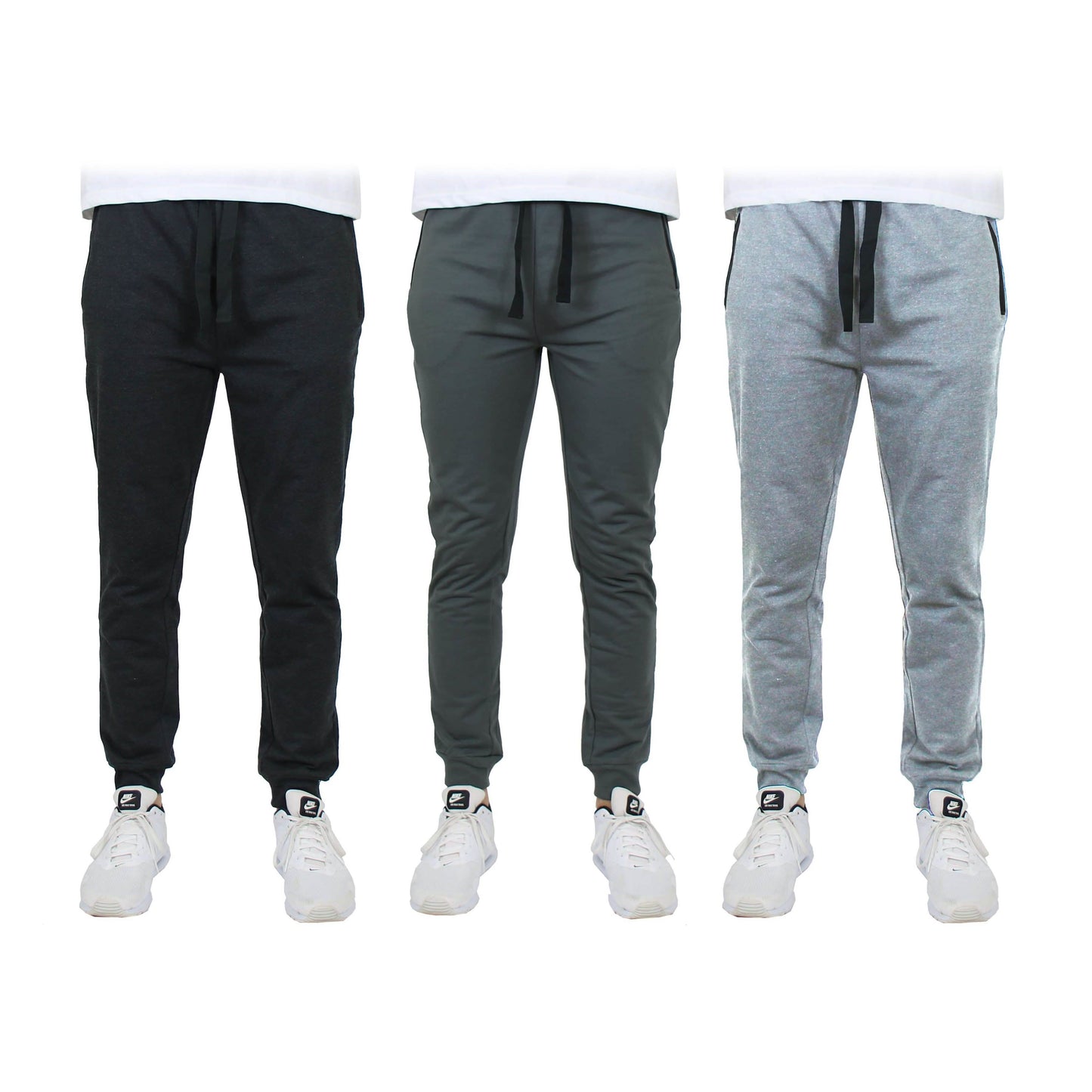 3er-Pack: Herren Slim Fit French Terry Jogginghose für Zuhause mit Reißverschlusstaschen