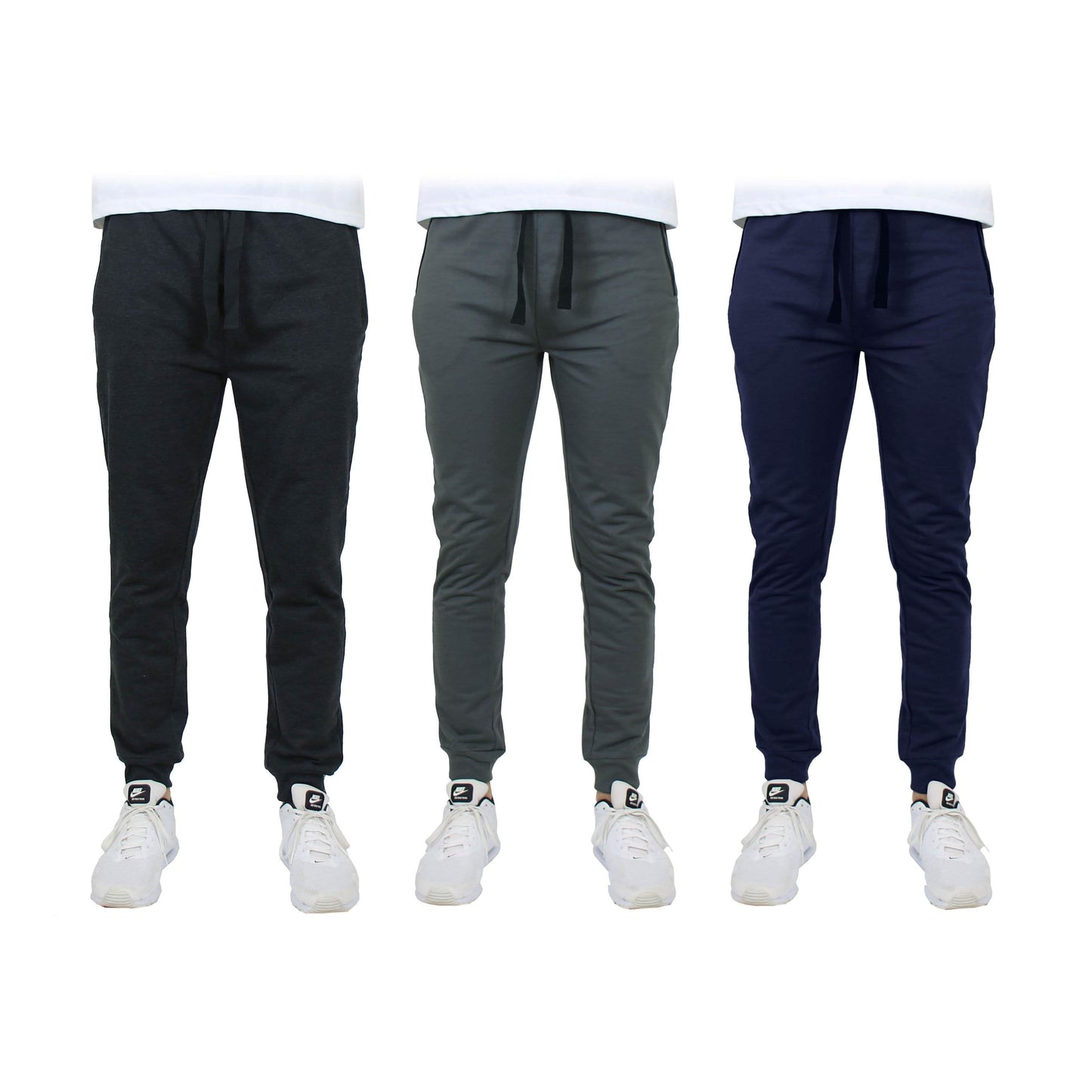 3er-Pack: Herren Slim Fit French Terry Jogginghose für Zuhause mit Reißverschlusstaschen