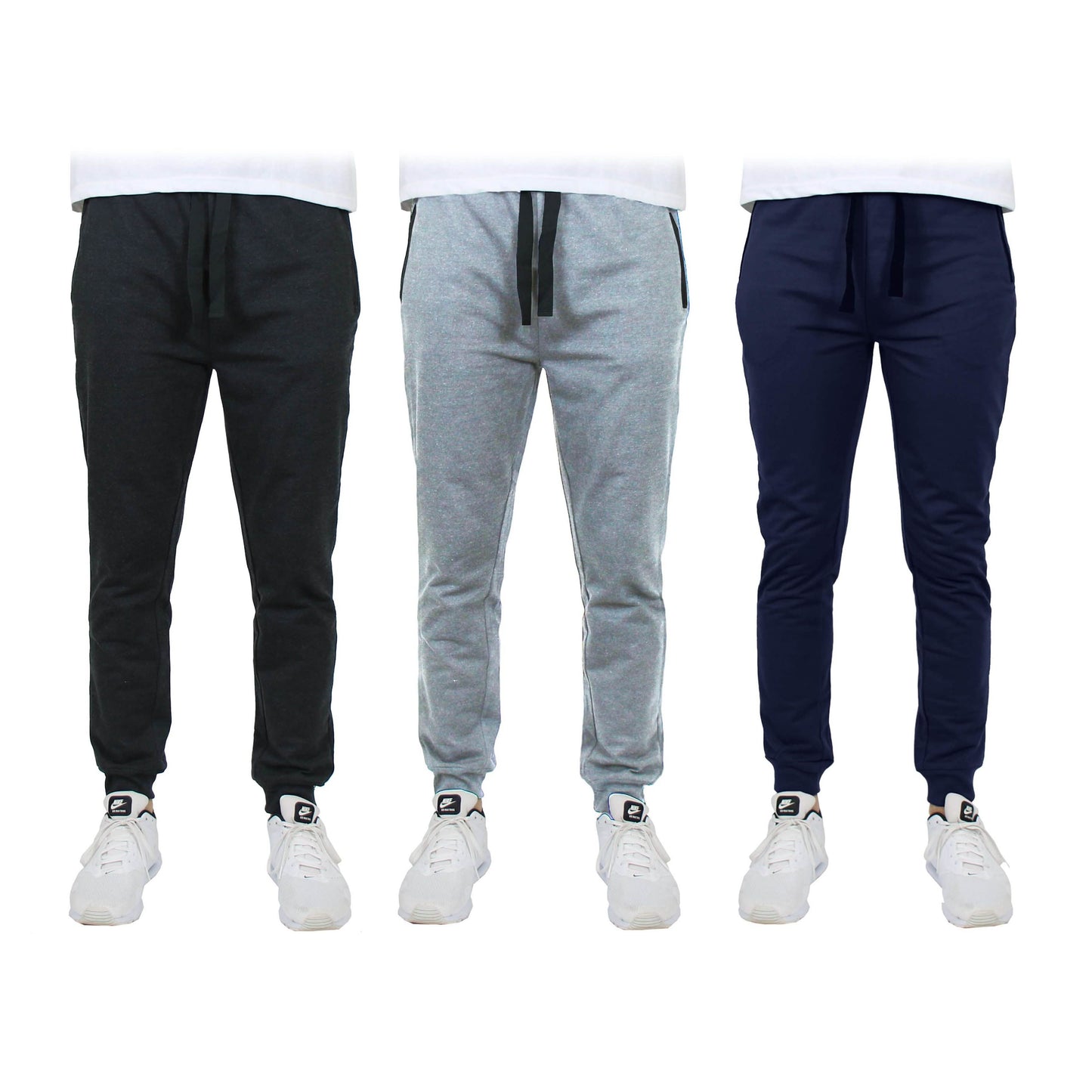3er-Pack: Herren Slim Fit French Terry Jogginghose für Zuhause mit Reißverschlusstaschen