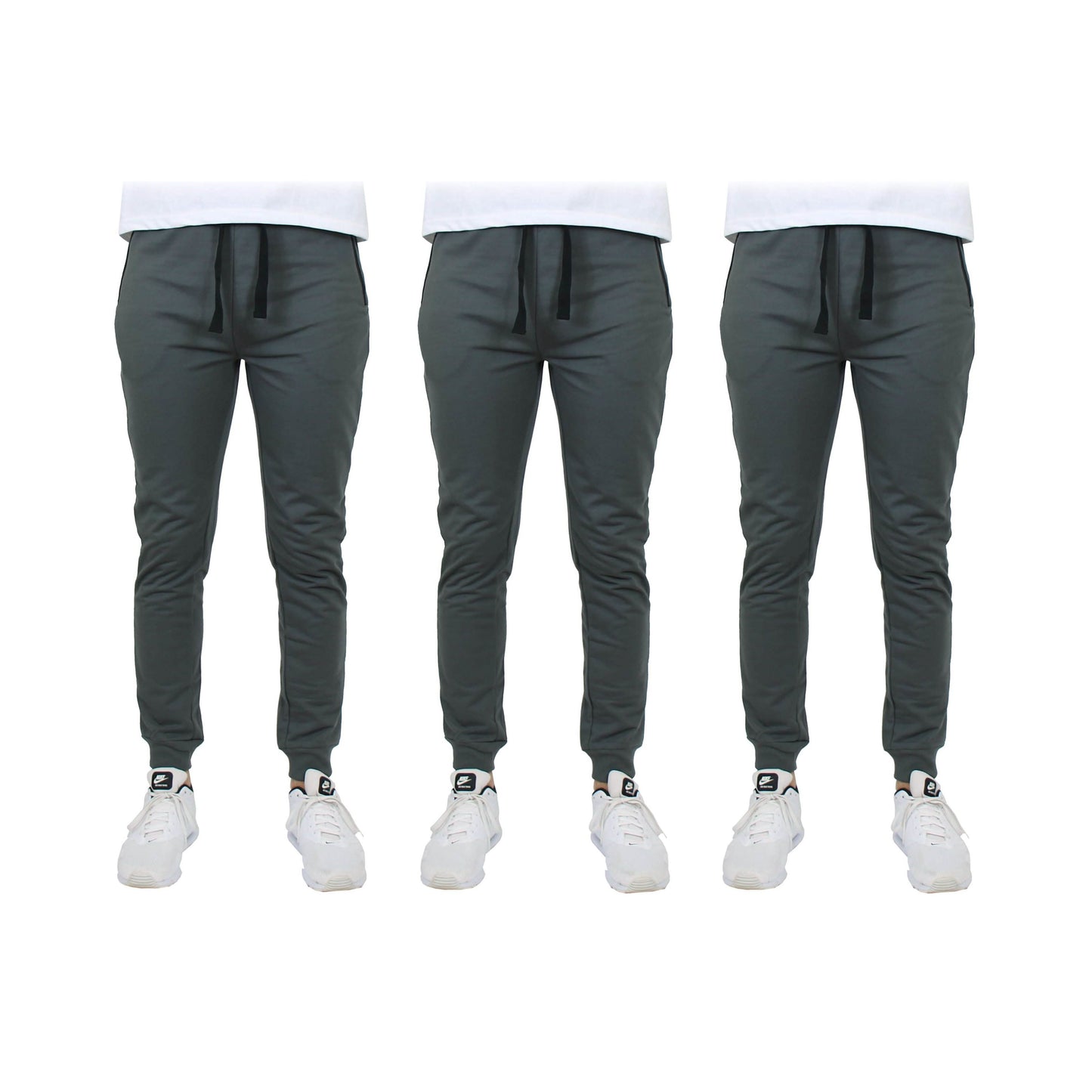 3er-Pack: Herren Slim Fit French Terry Jogginghose für Zuhause mit Reißverschlusstaschen