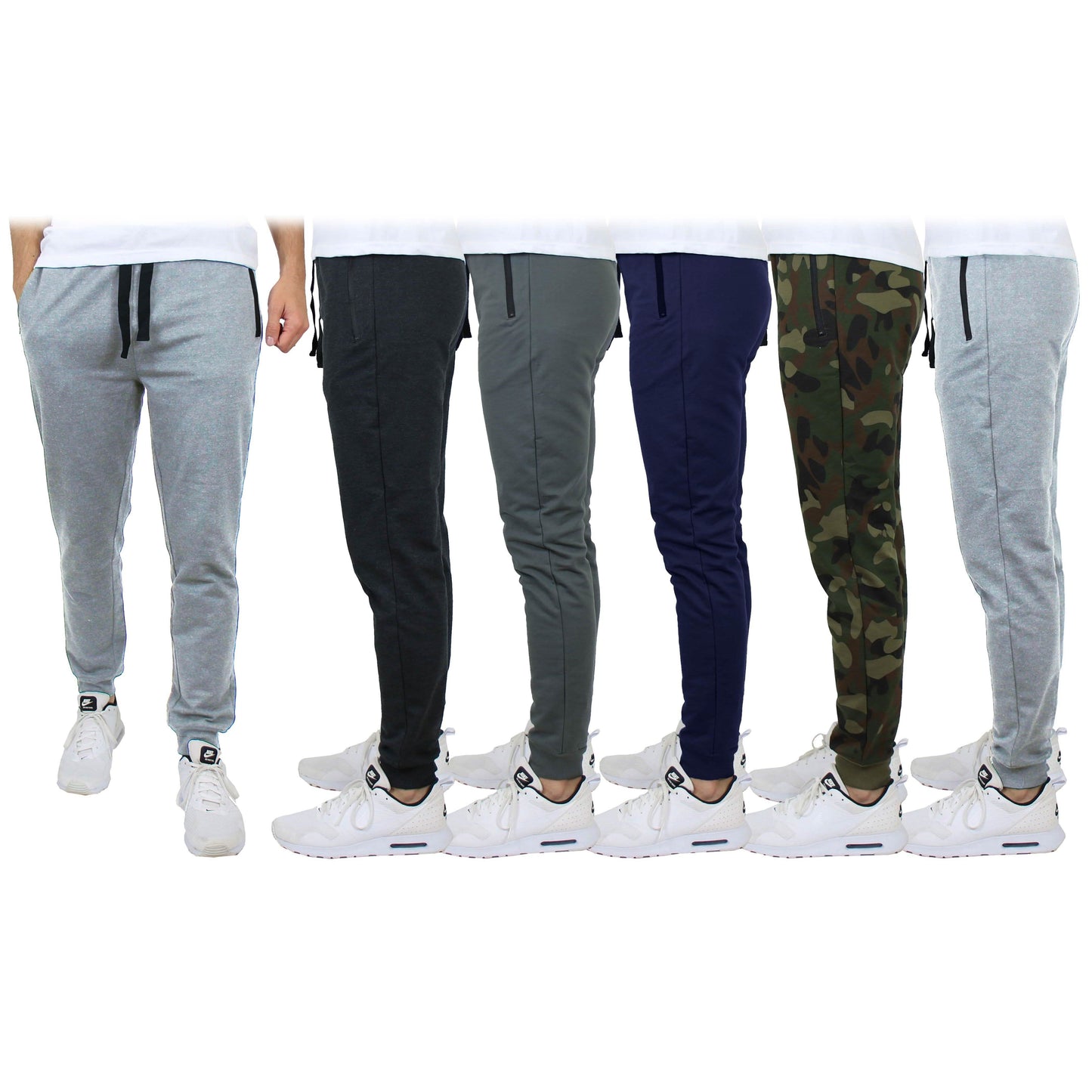 3er-Pack: Herren Slim Fit French Terry Jogginghose für Zuhause mit Reißverschlusstaschen