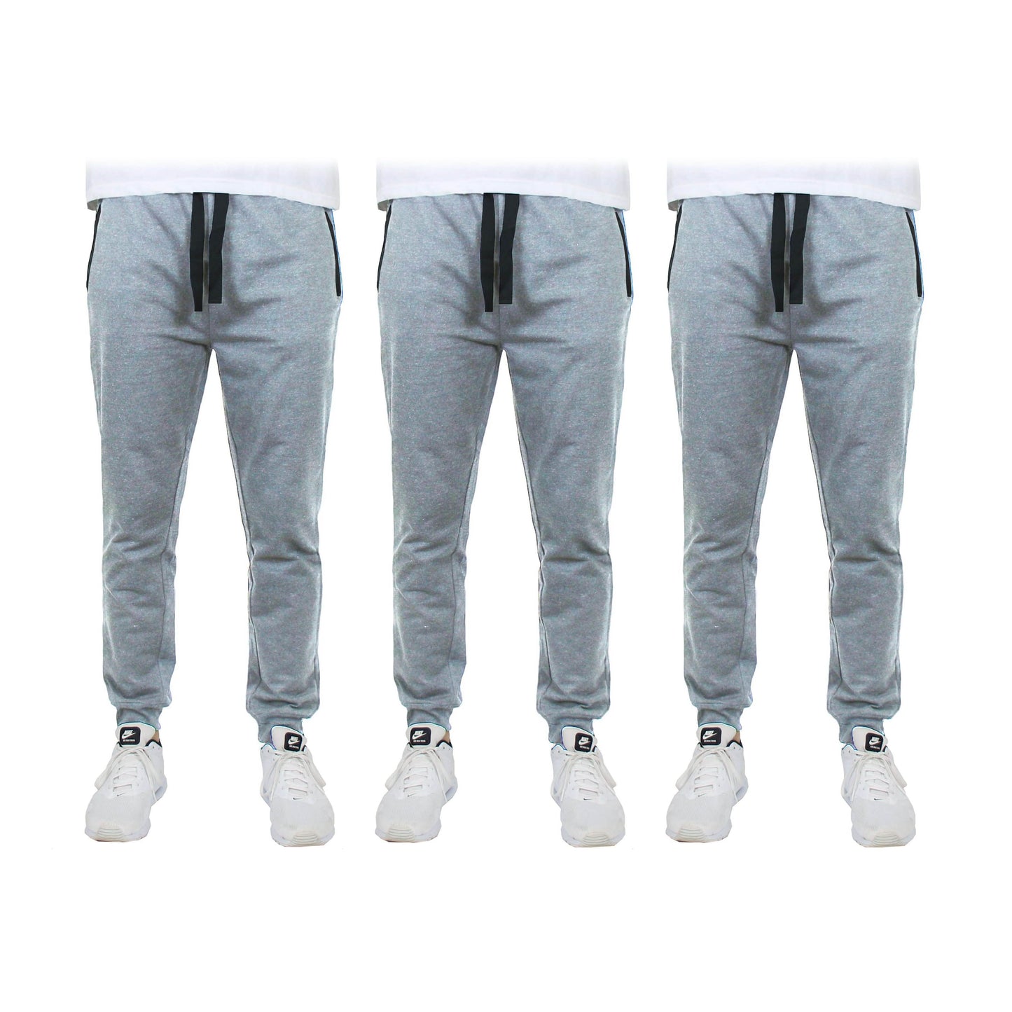 3er-Pack: Herren Slim Fit French Terry Jogginghose für Zuhause mit Reißverschlusstaschen