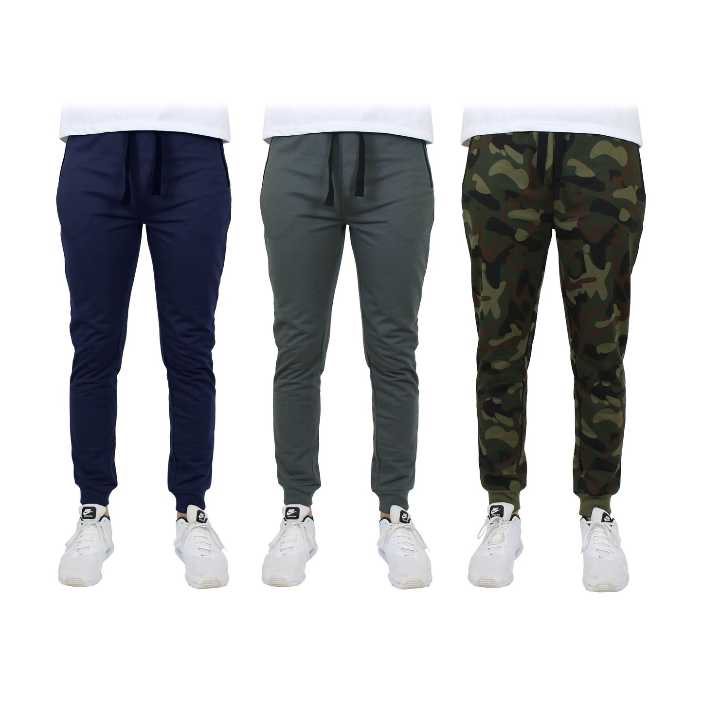 3er-Pack: Herren Slim Fit French Terry Jogginghose für Zuhause mit Reißverschlusstaschen