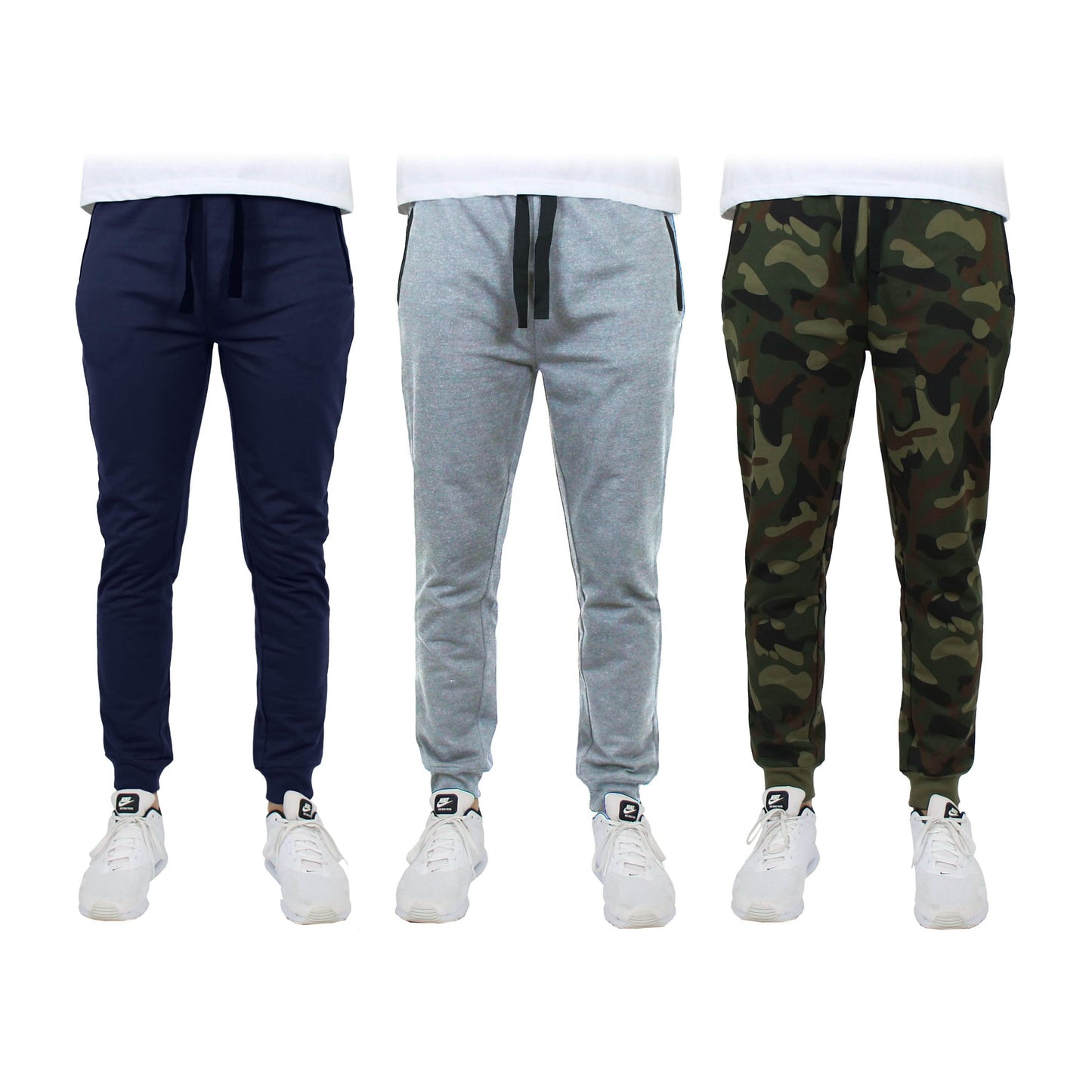 3er-Pack: Herren Slim Fit French Terry Jogginghose für Zuhause mit Reißverschlusstaschen