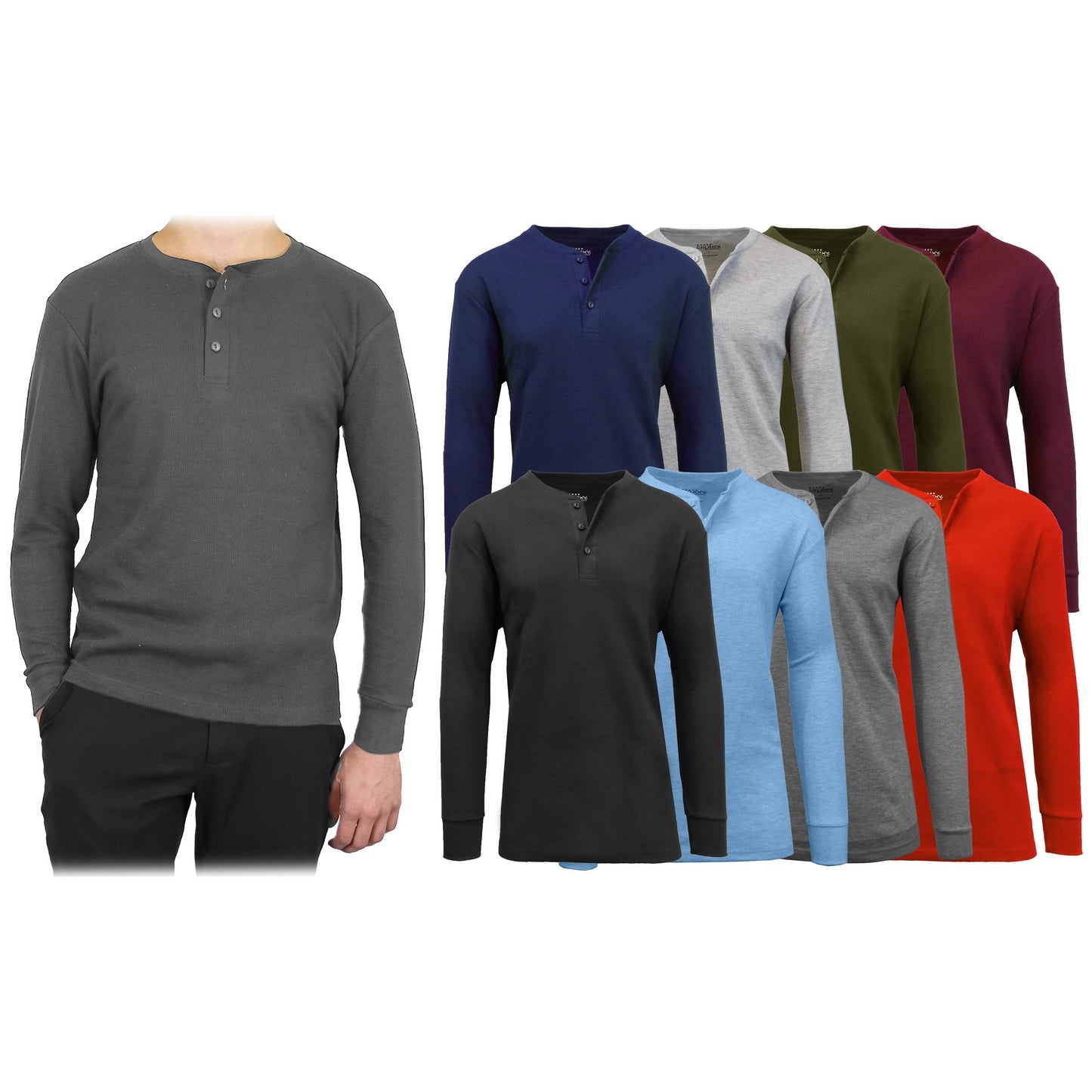 3er-Pack: Thermische Henley-Shirts für Herren aus Waffelstrick