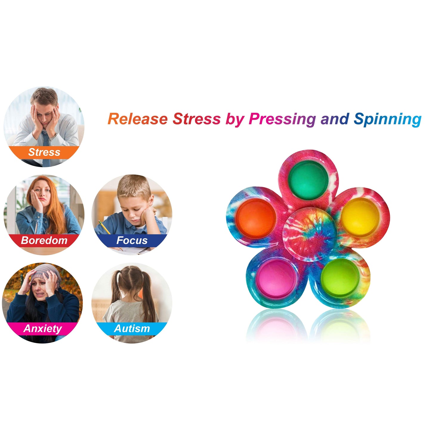 3er-Pack: Pop Fidget Popper – 2-in-1 Bubble Fidget Spinner