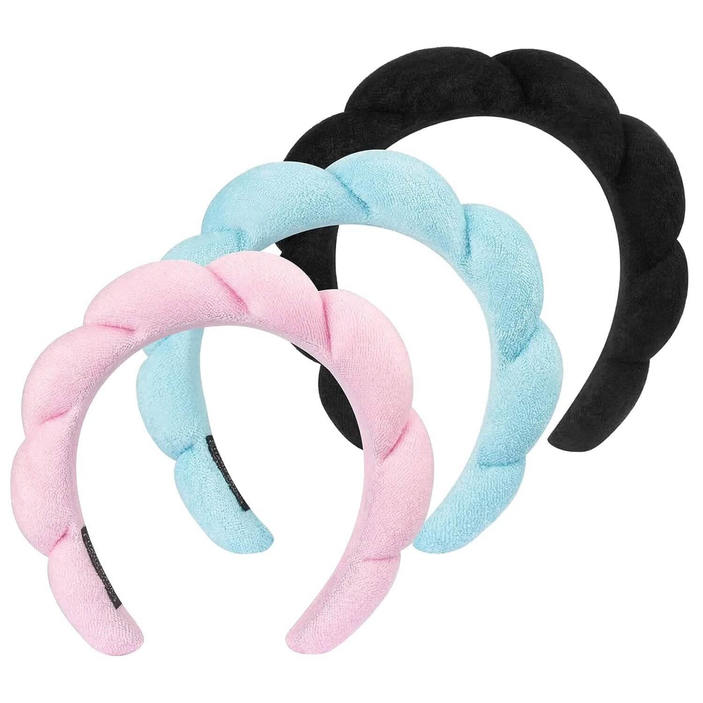 3er-Pack: Puffy Frottee Tuch Stoff Schwamm Gesichtsreinigungs-Haarband