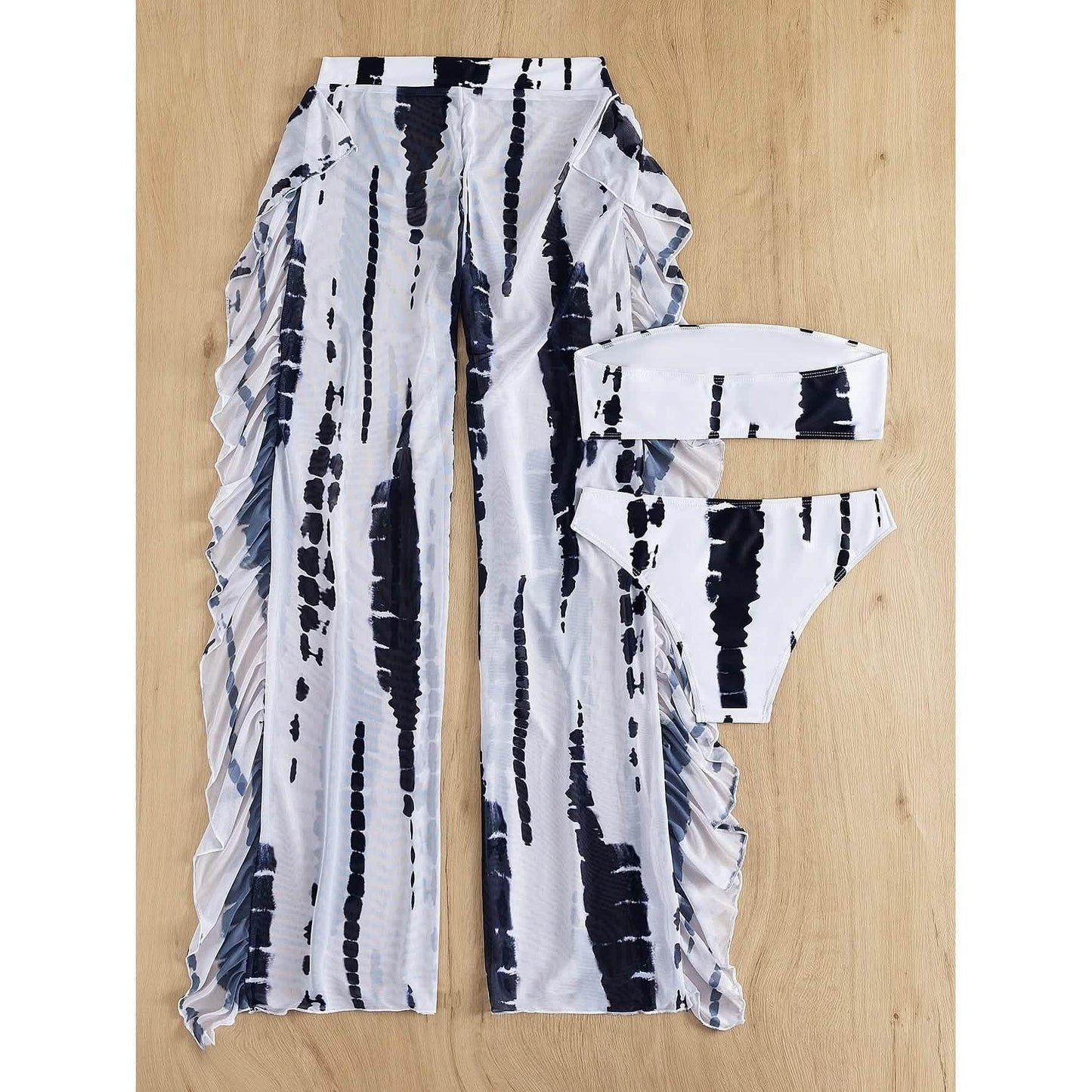 3er-Pack: Batik-Bandeau-Bikini-Badeanzug & Strandhose
