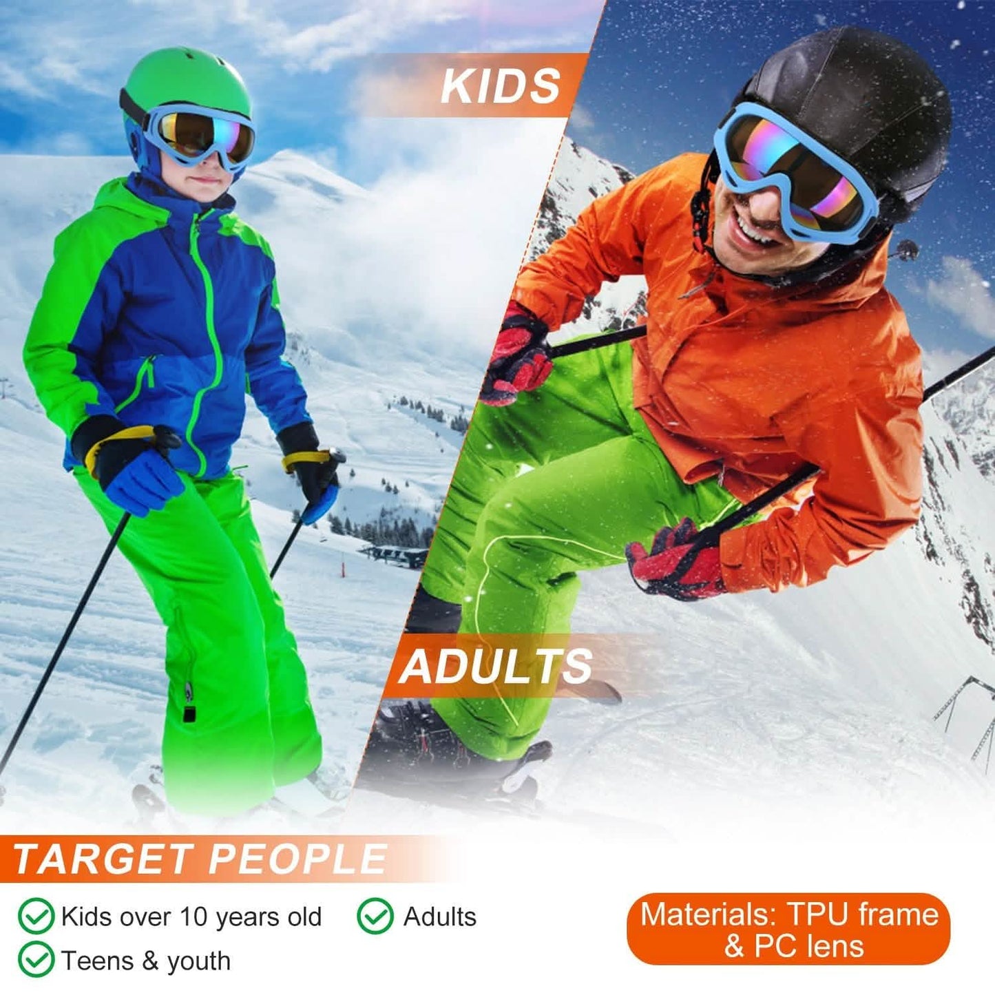 3er-Pack: Wintersportbrillen für Kinder und Erwachsene