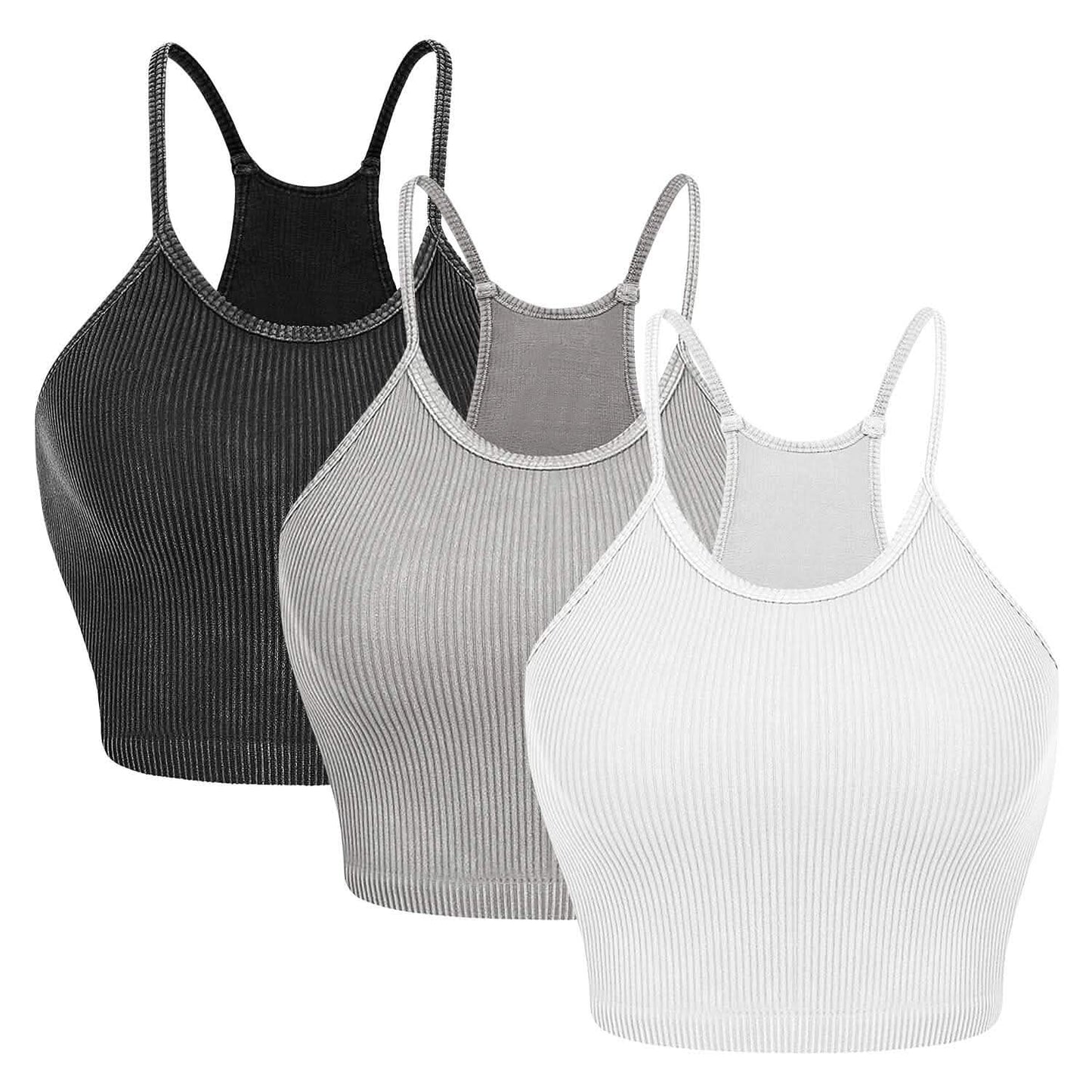 3er-Pack: Damen Crop Basic Tanktop Gerippt Ärmellos