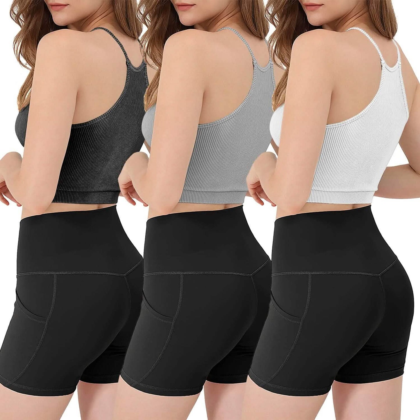 3er-Pack: Damen Crop Basic Tanktop Gerippt Ärmellos