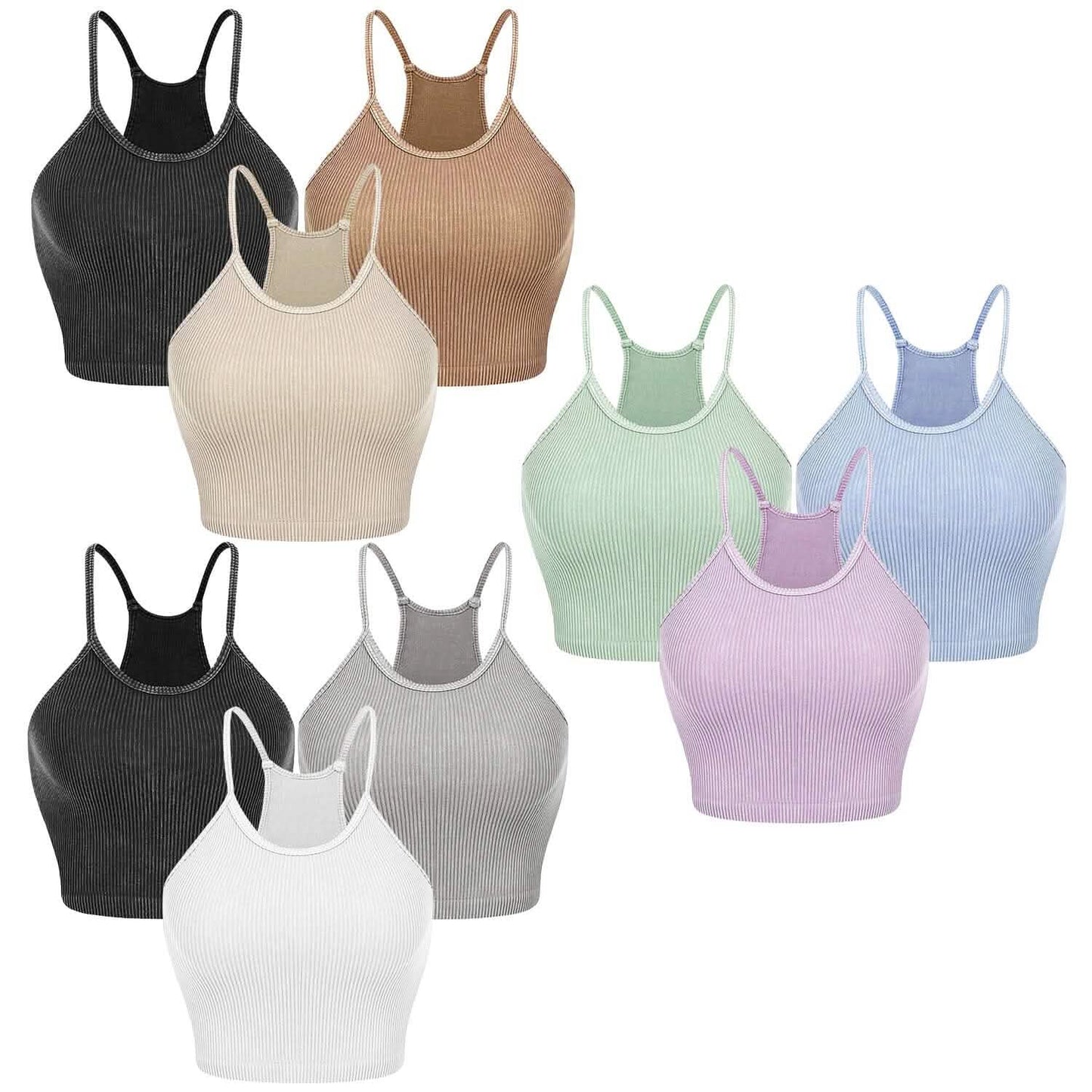3er-Pack: Damen Crop Basic Tanktop Gerippt Ärmellos