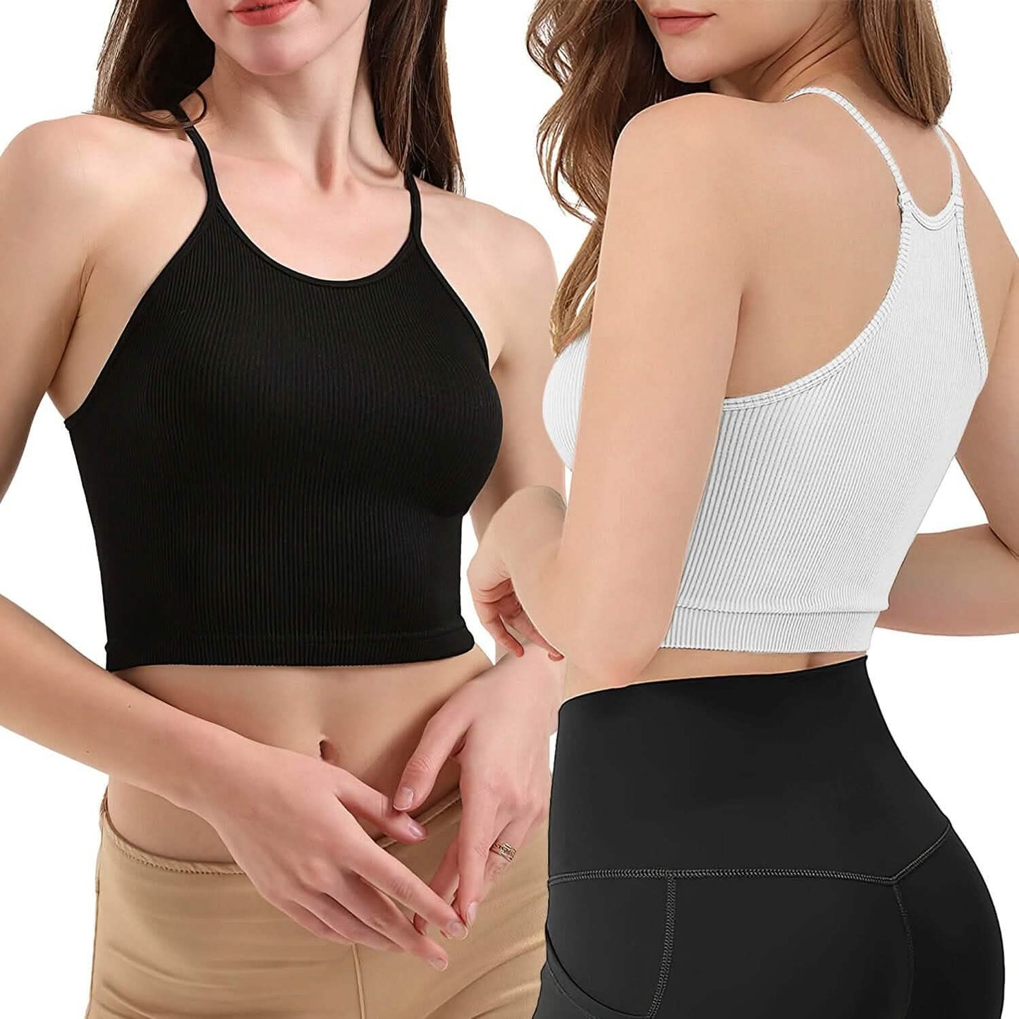 3er-Pack: Damen Crop Basic Tanktop Gerippt Ärmellos