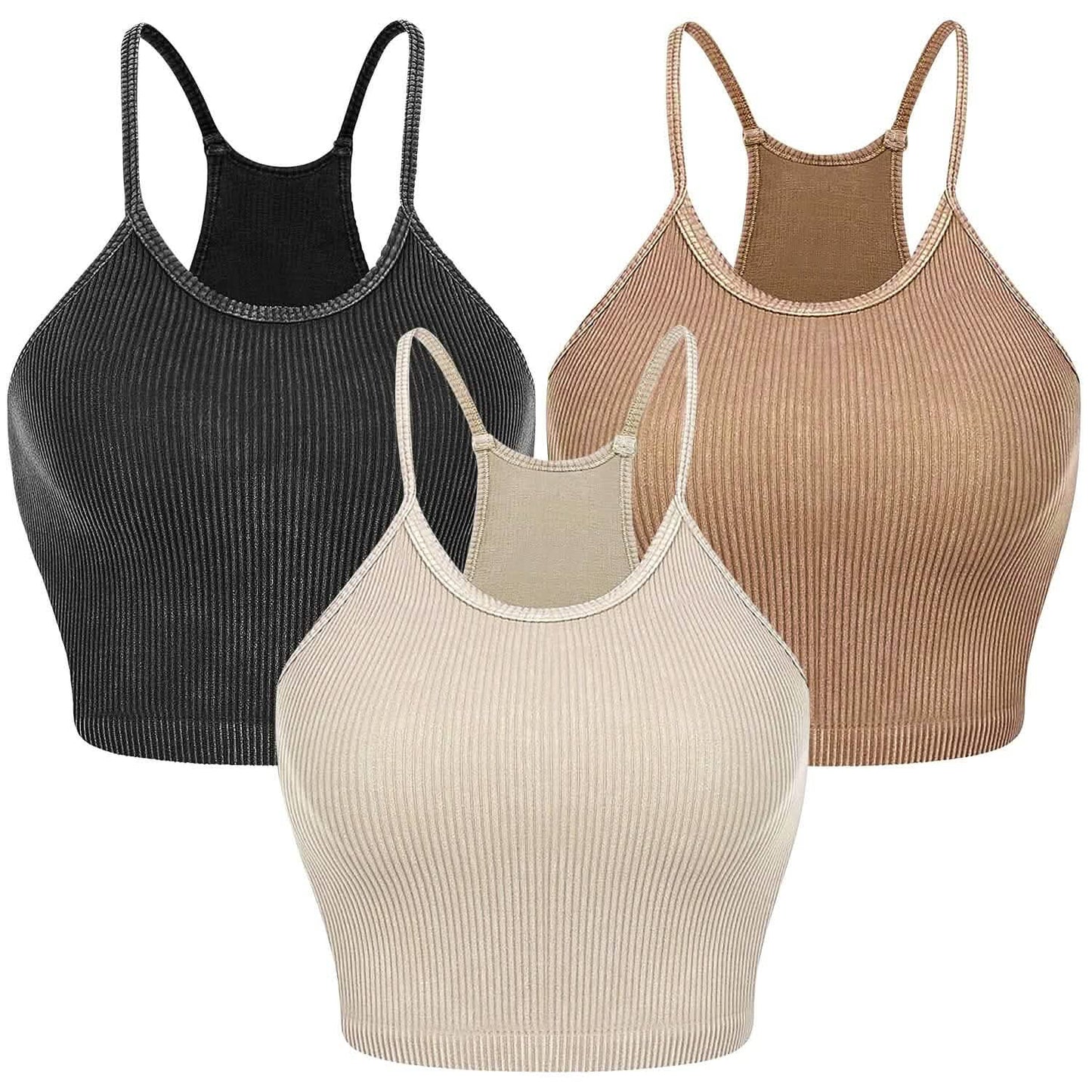 3er-Pack: Damen Crop Basic Tanktop Gerippt Ärmellos