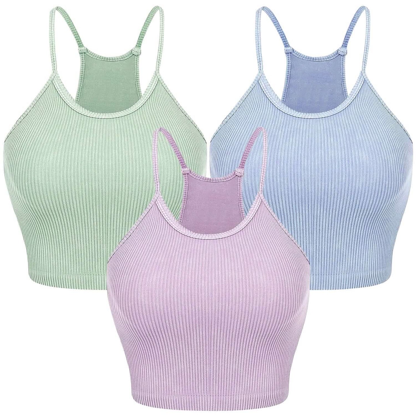 3er-Pack: Damen Crop Basic Tanktop Gerippt Ärmellos