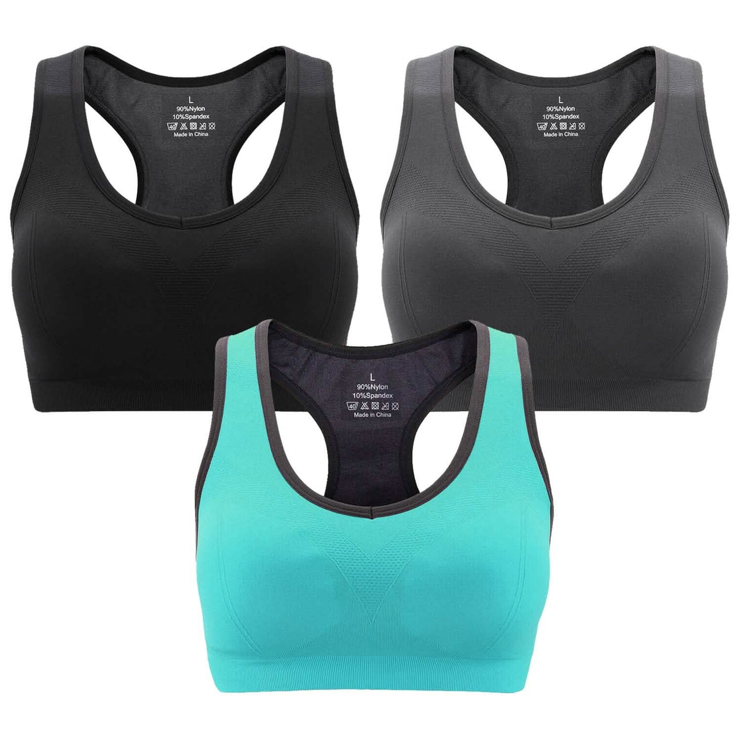 3er-Pack: Gepolsterte Sport-BHs für Damen