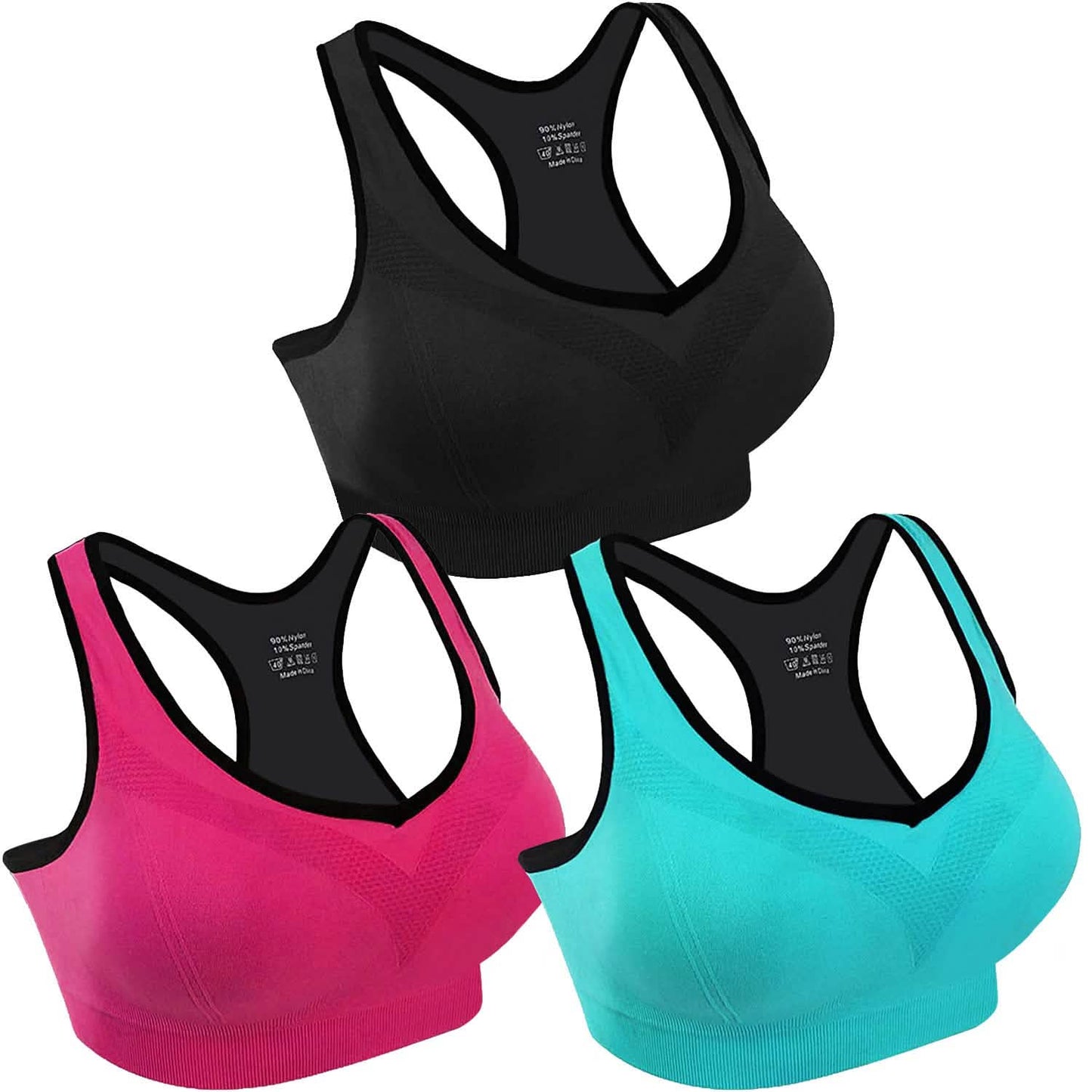 3er-Pack: Gepolsterte Sport-BHs für Damen