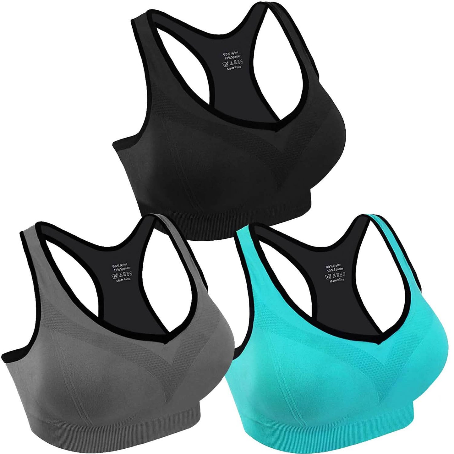 3er-Pack: Gepolsterte Sport-BHs für Damen