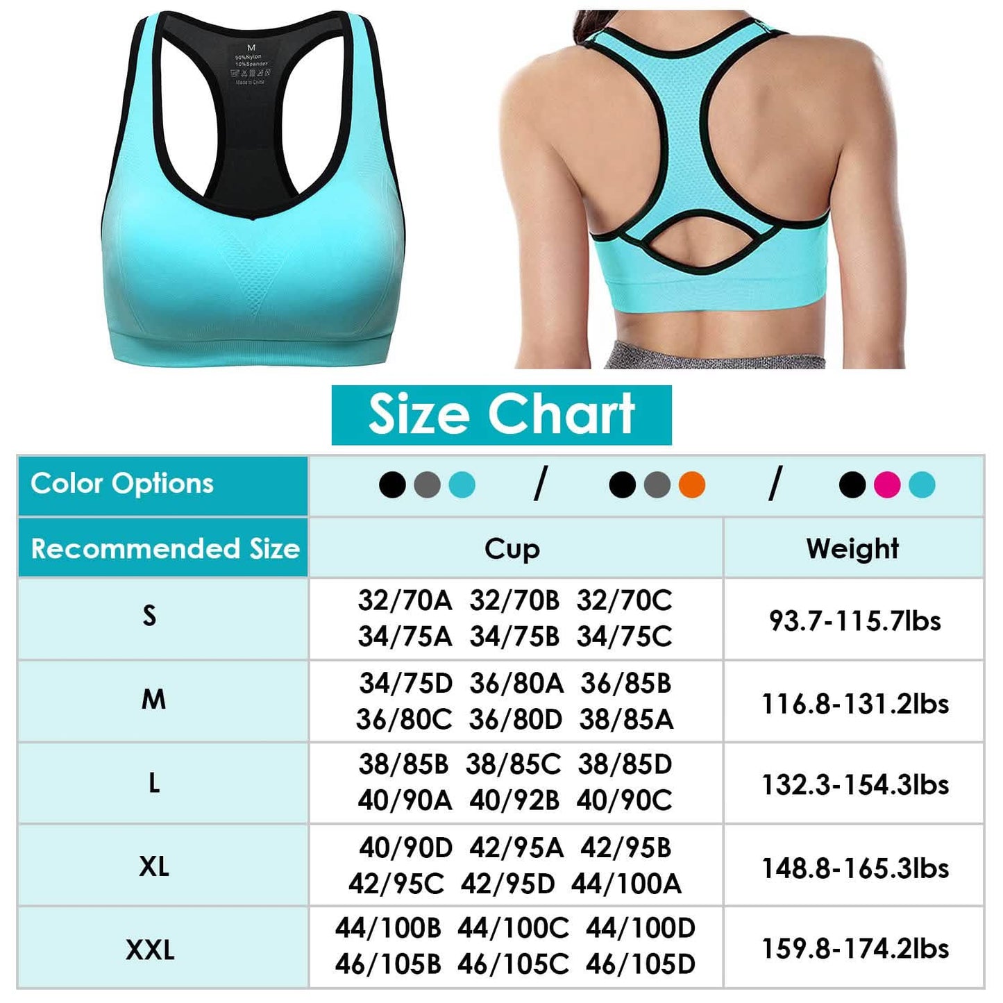 3er-Pack: Gepolsterte Sport-BHs für Damen