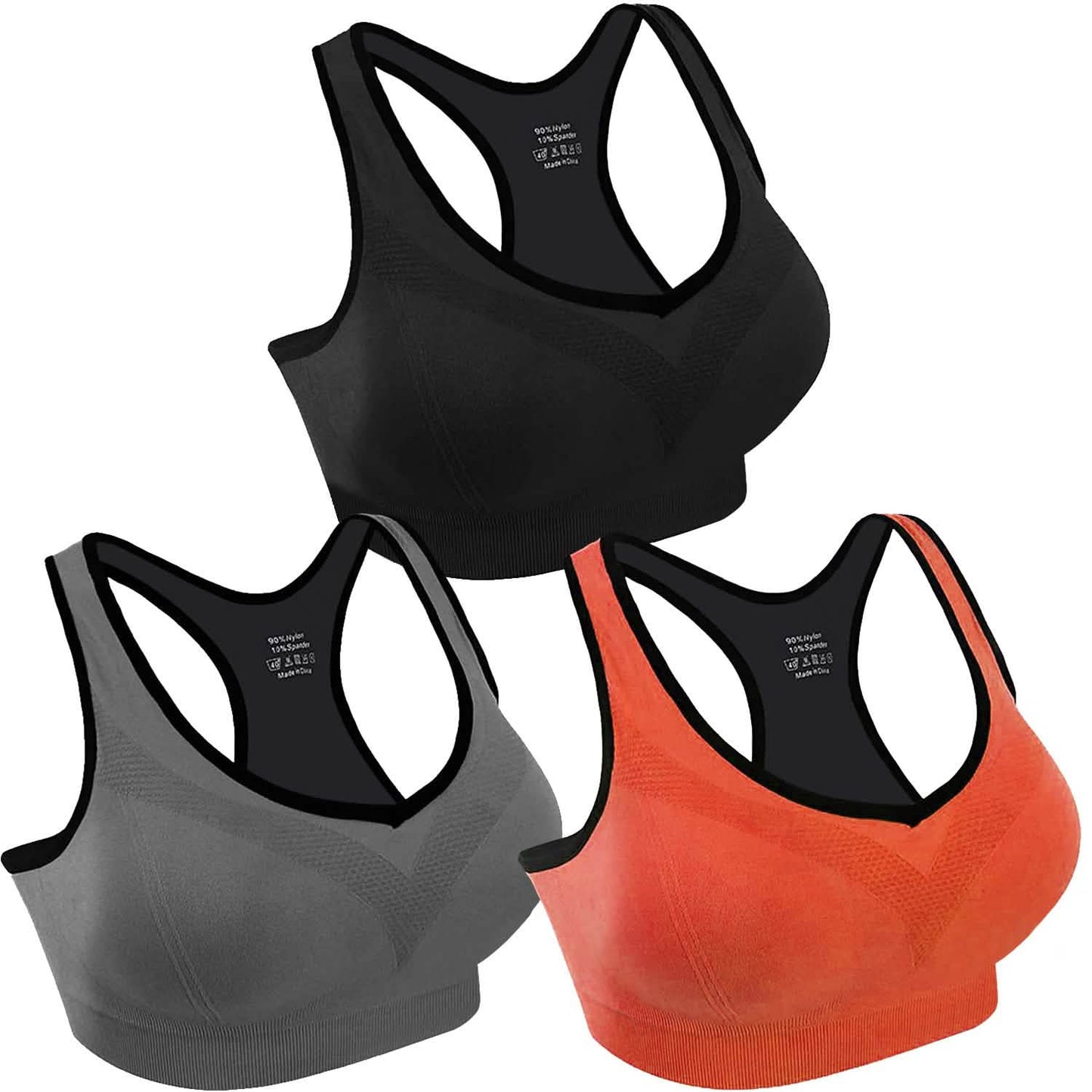 3er-Pack: Gepolsterte Sport-BHs für Damen