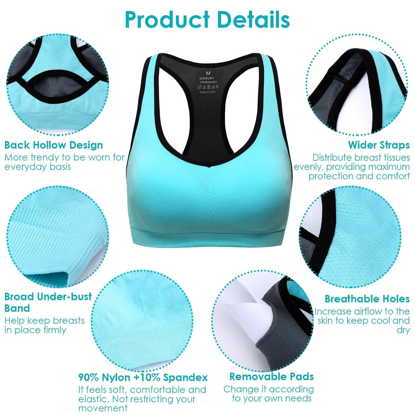 3er-Pack: Gepolsterte Sport-BHs für Damen