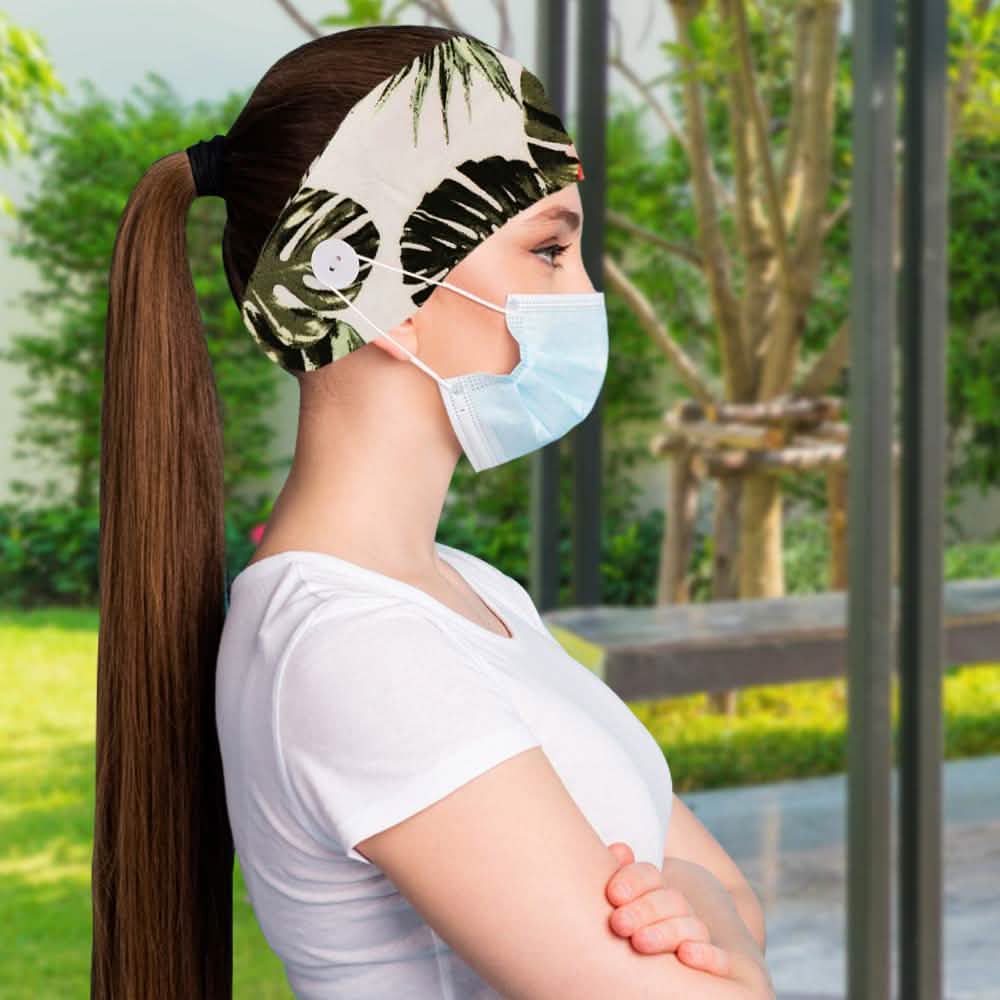 3er-Pack: Bequemes, dehnbares Stirnband für Damen mit Knöpfen für Gesichtsmasken und -bedeckungen