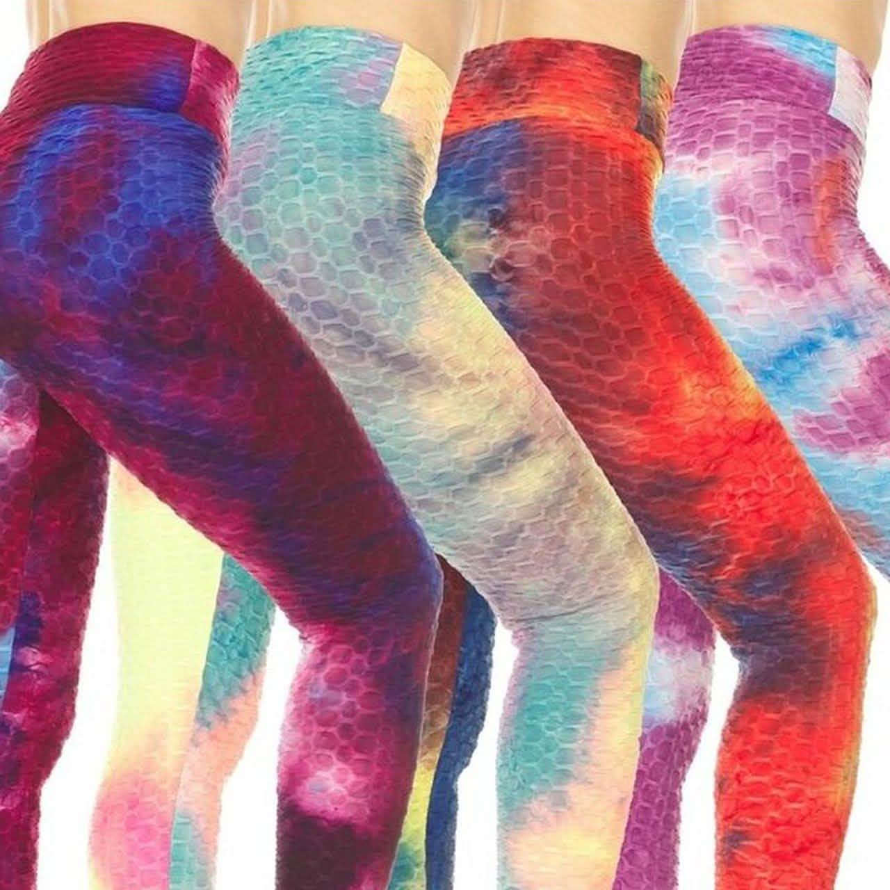 3er-Pack: Damen Tie-Dye Leggings mit hoher Taille und Raffung
