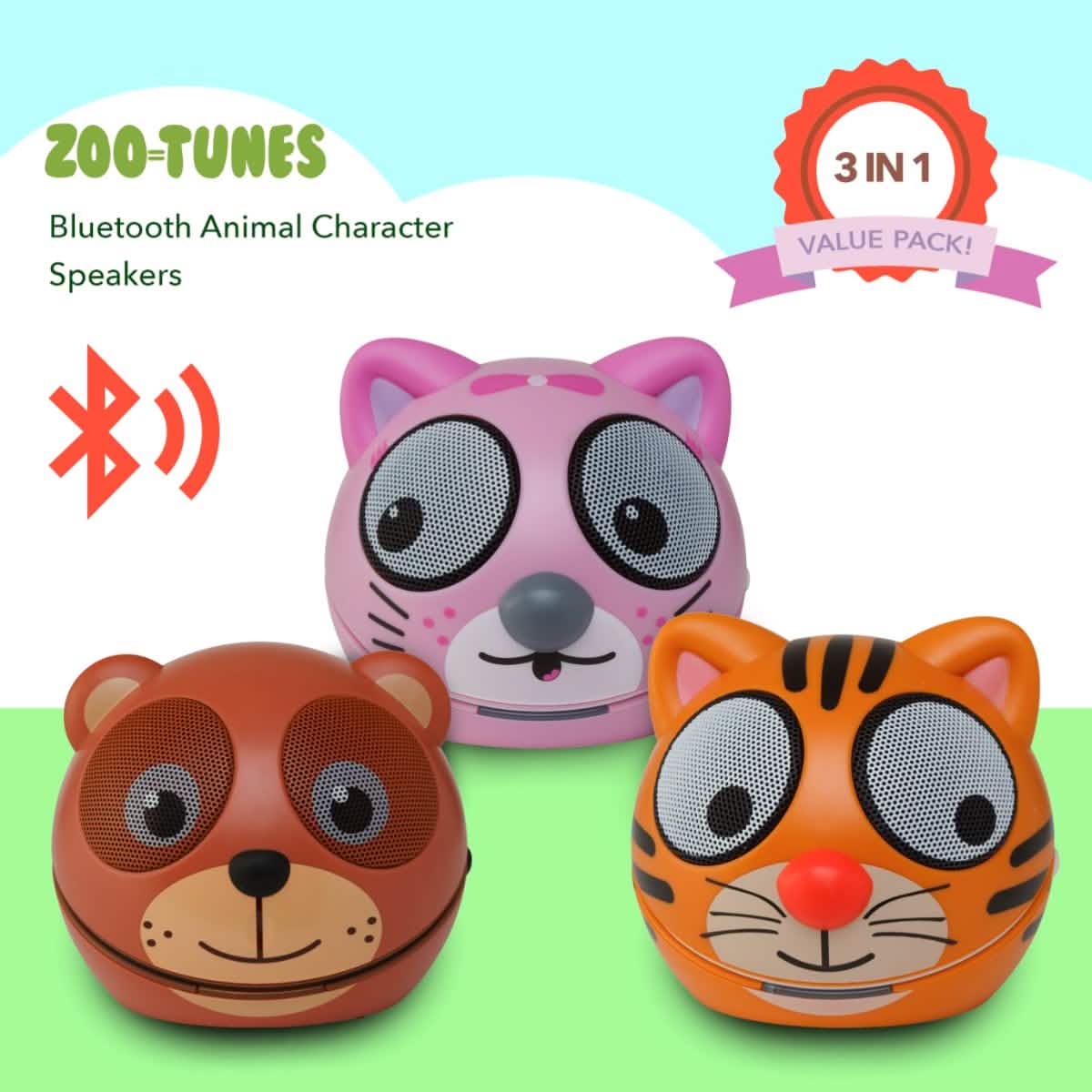 3er-Pack: Zootunes Kompakter tragbarer Bluetooth Stereo Lautsprecher
