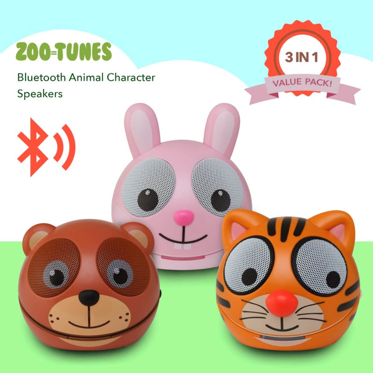 3er-Pack: Zootunes Kompakter tragbarer Bluetooth Stereo Lautsprecher