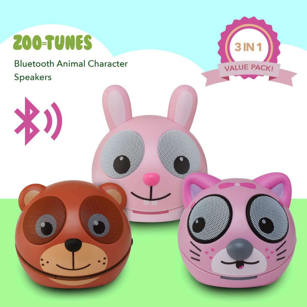3er-Pack: Zootunes Kompakter tragbarer Bluetooth Stereo Lautsprecher